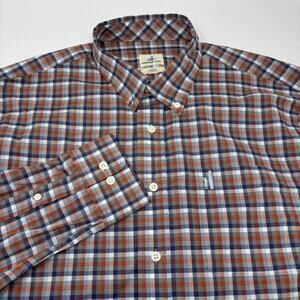 Johnnie-O Large Orange Blue Check Plaid Long Sleeve Button Down Shirt